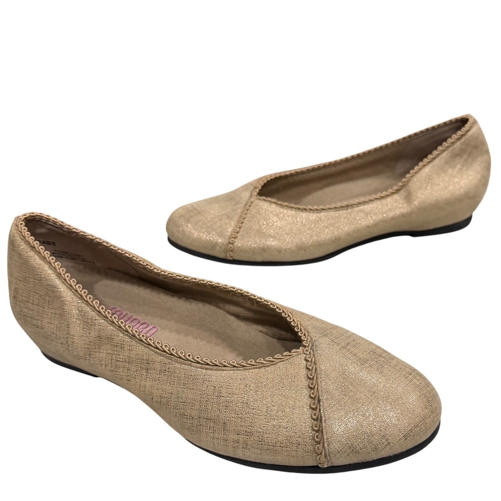 Munro American Aurora Ballet Flat 7 Metallic Gold Timeless Slip On Comfort Shoes